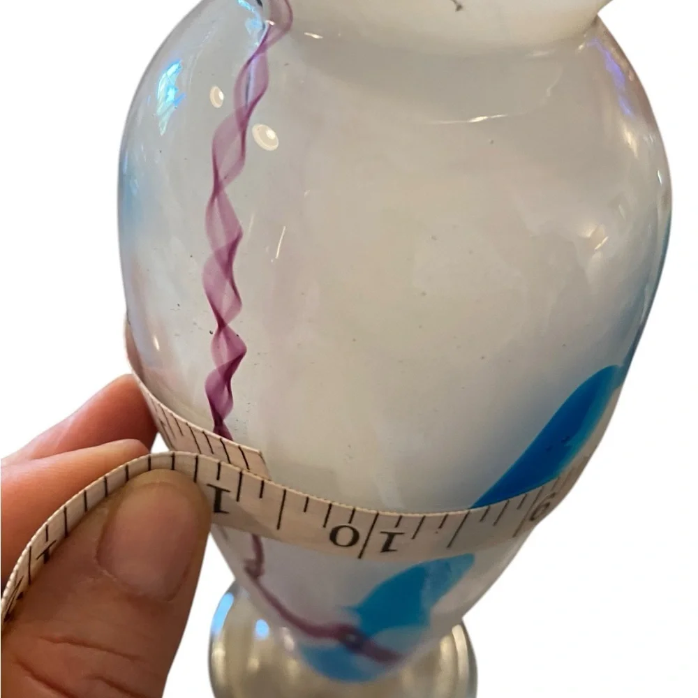 Blown Glass Art Vase Gorgeous white pink blue yellow brown signed great gift